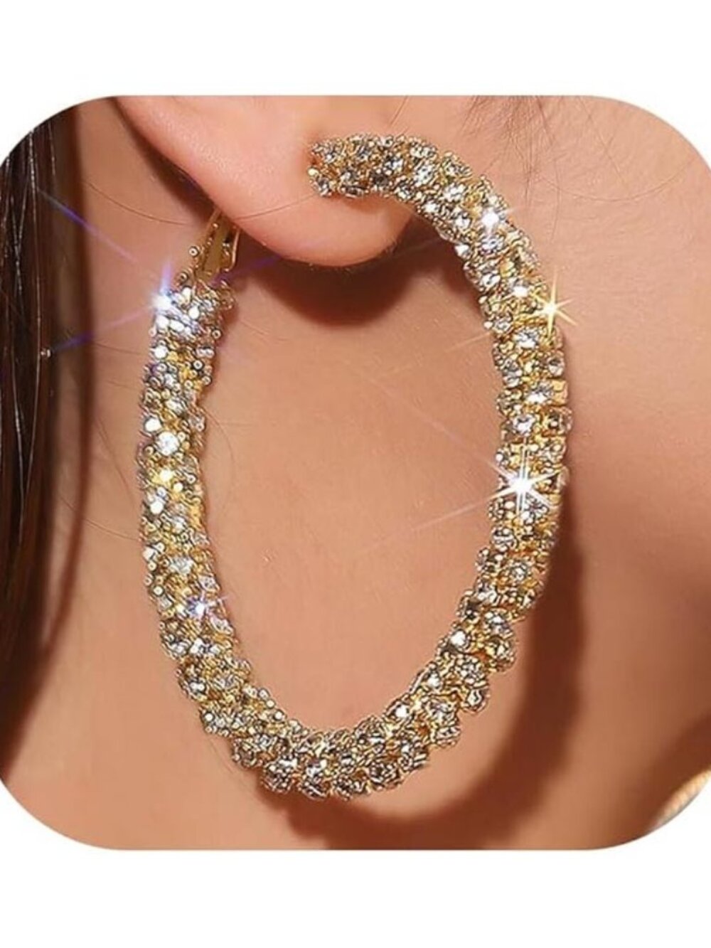 Large Gold and Rhinestone Hoop 1.5" Earrings